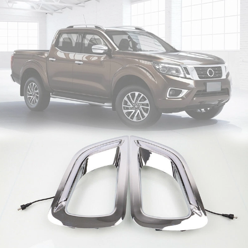 Chrome Fog Lamp Cover Fog Light Case with DRL Day Runnning Light For Nissan Navara Np300 2015